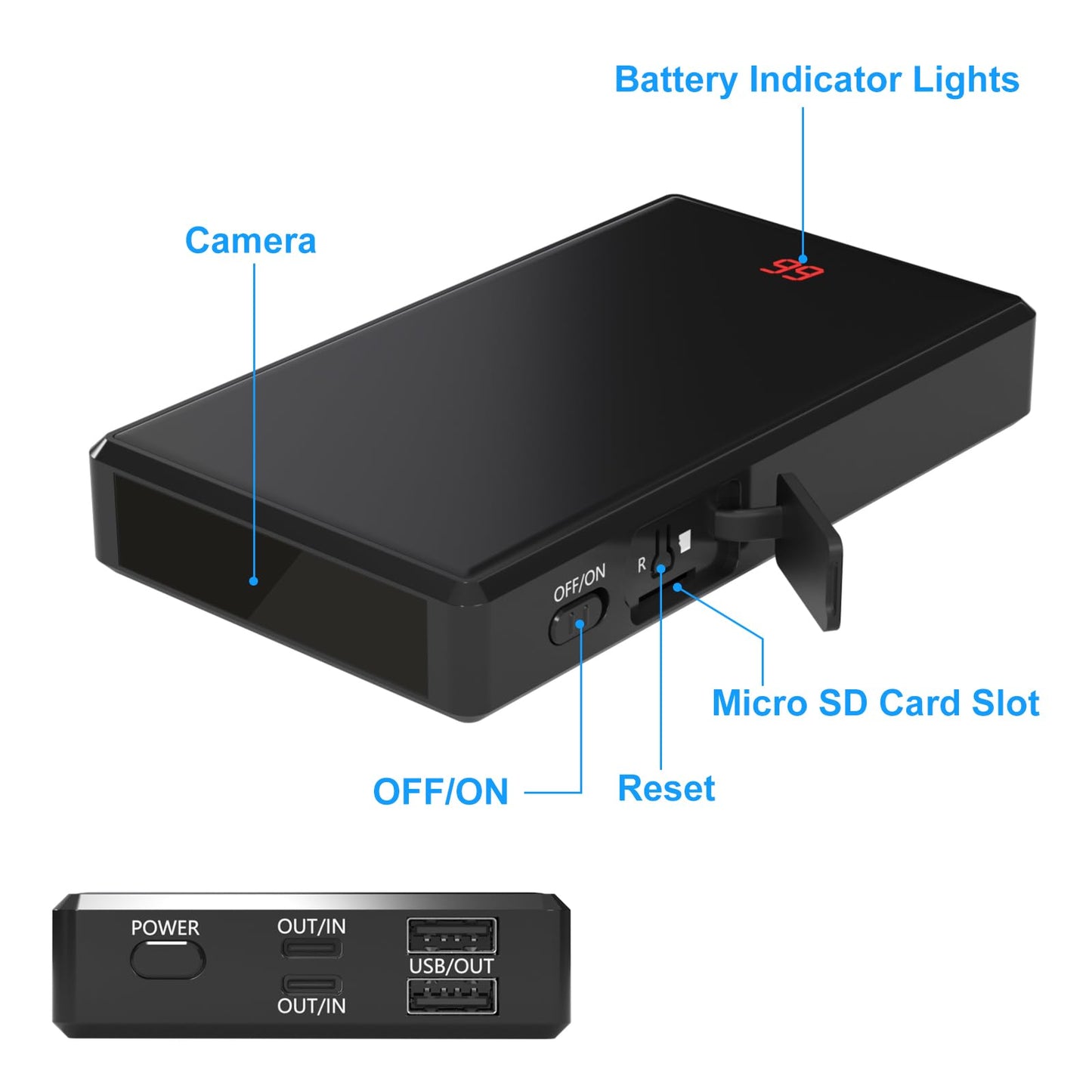 Hidden Camera Portable Charger – 1080P Full HD Spy Camera with WiFi & Night Vision, Wireless Mini Nanny Cam for Home Security, Indoor/Outdoor Covert Surveillance