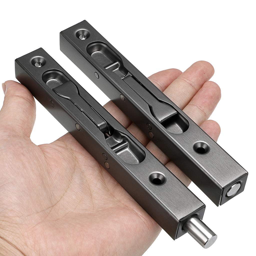 Sumnacon 2Pcs 6 Inch Door Bolts - Stainless Steel Concealed Security French Door Locks with Hardwares, Metal Flush Latch Bolts for Composite Wood Double Dummy Door, Black