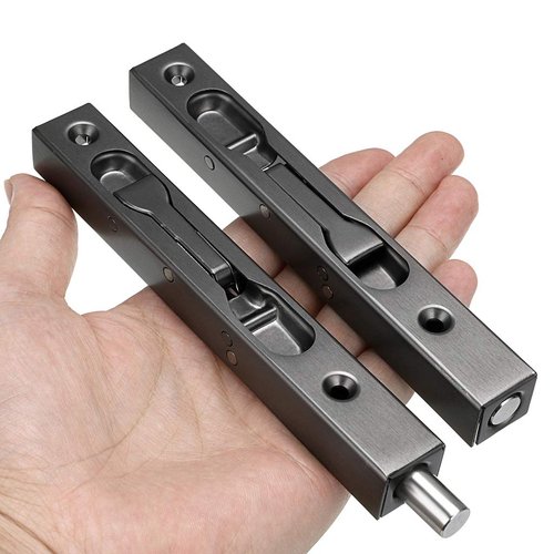 Sumnacon 2Pcs 6 Inch Door Bolts - Stainless Steel Concealed Security French Door Locks with Hardwares, Metal Flush Latch Bolts for Composite Wood Double Dummy Door, Black