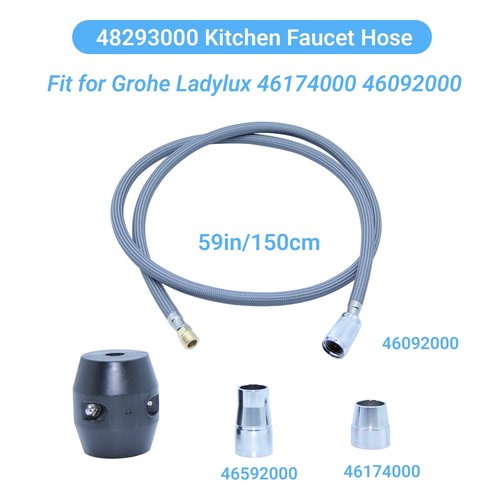 Compatible with Grohe 48293000 Kitchen Faucet Hose Replacement, 59" Pull-Out Spray Hose with Weight Ball & 3 Adapters, Fit for Grohe Ladylux 46174000 46092000, Flexible Kitchen Sink Faucet Parts