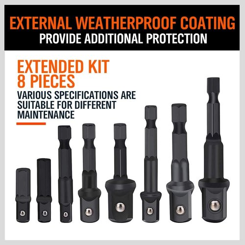 HORUSDY 8-Piece Impact Sockets Adapter Sets, Hex Shank 1/4" 3/8" 1/2"