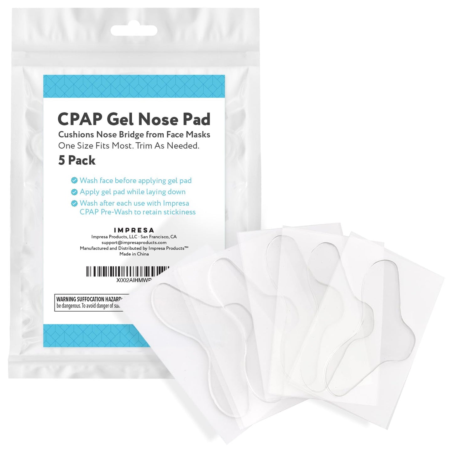 Impresa Nasal Gel Pads for CPAP Mask Compatible with AirSense 11 Machines & CPAP Supplies - 5 Count Trim-to-Fit Silicone Nose Pads - Reduces Irritation & Nasal Guard Comfort