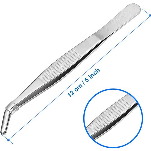 MMOBIEL 2 Pcs Stainless Steel Tweezers 12cm / 5inch with curved Serrated Tip Professional Multi Purpose Tongs Tool for Industrial work, Laboratory Use, Gardening, Cooking