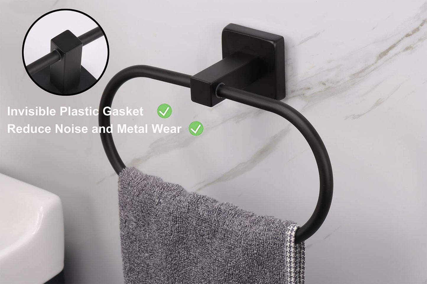 TocTen Towel Ring/Hand Towel Rack - Thicken SUS304 Stainless Steel Bathroom Hand Towel Holder Heavy Duty Unique Oval Hand Towel Hanger Wall Mounted for Bathroom Kitchen Sink (Matte Black)