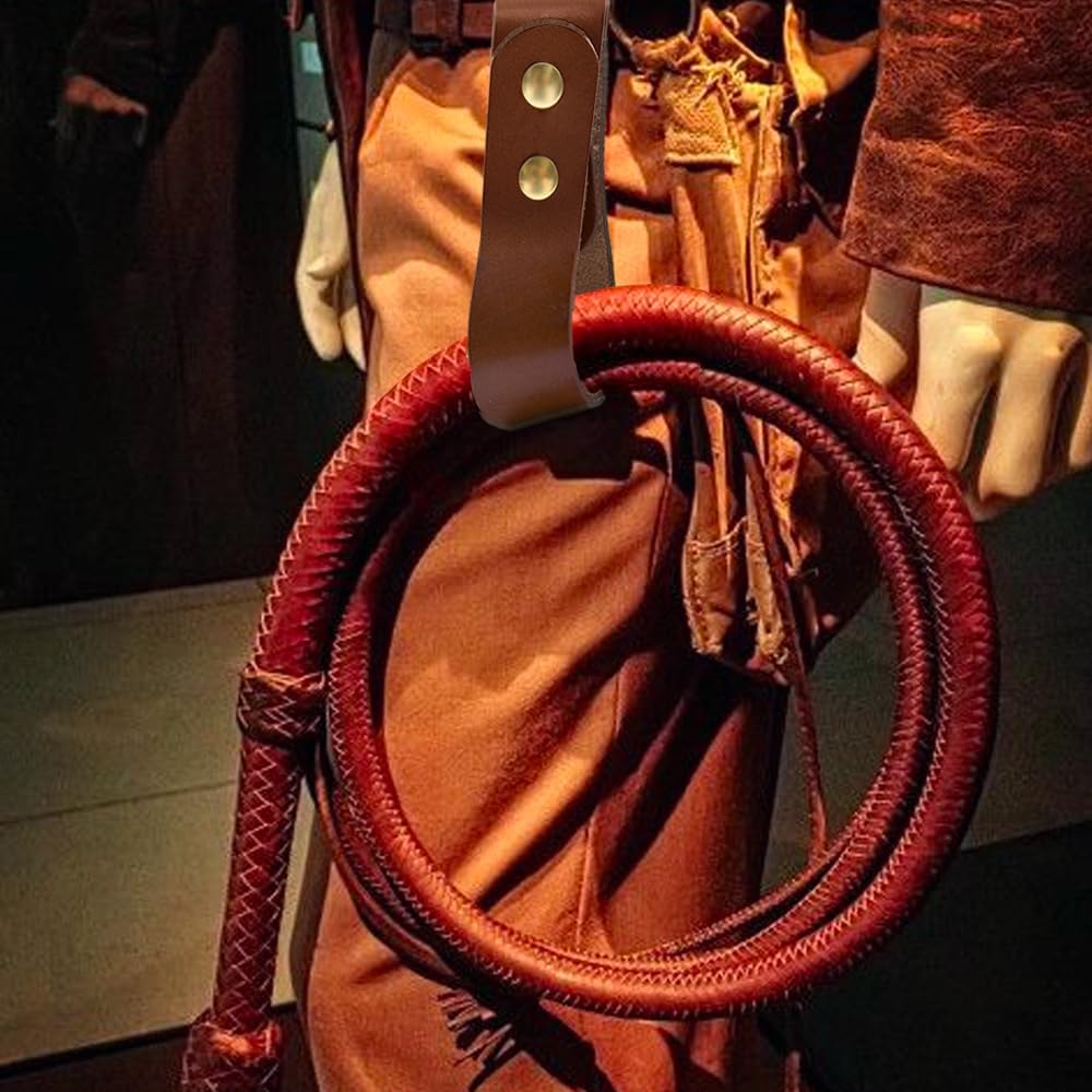 Atoomtuzs Cowhide Leather Whip Holster -Thick Grain Leather Whip Holder Indiana Jones Whip Holder,Brown BullWhip Belt Holster Handmade for Cowboy