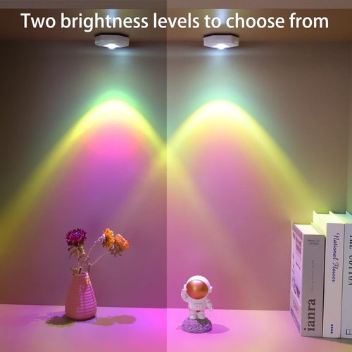 2PCS Hexagonal Under Cabinet Illuminated Night Light - Wireless Battery Powered Dimmable Touch Illuminated Shelf Light for Kitchen Bookcase Bottom (Dazzle Purple)