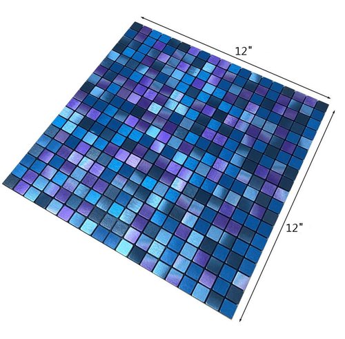 XUANINY Peel and Stick Backsplash Tiles for Kitchen,Bathroom,Fireplace,Self Adhesive Metal Aluminum Mosaic (12"x12") (5, Blue and Purple Mixed)