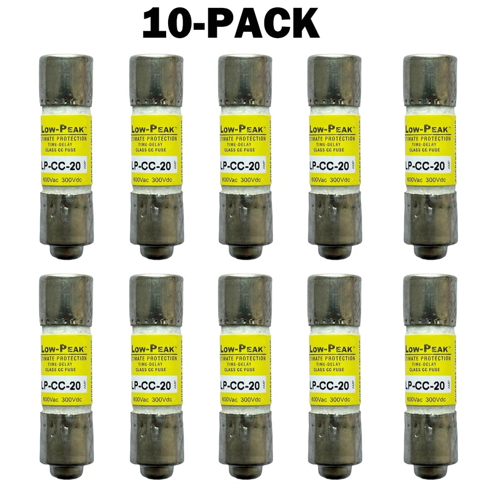 10-Pack New LP-CC-20 LP-CC-20A LP-CC 20A 600Vac Time Delay Fuse,LP-CC-20A Current Limiting Class CC Rejection Cartridge Fuses