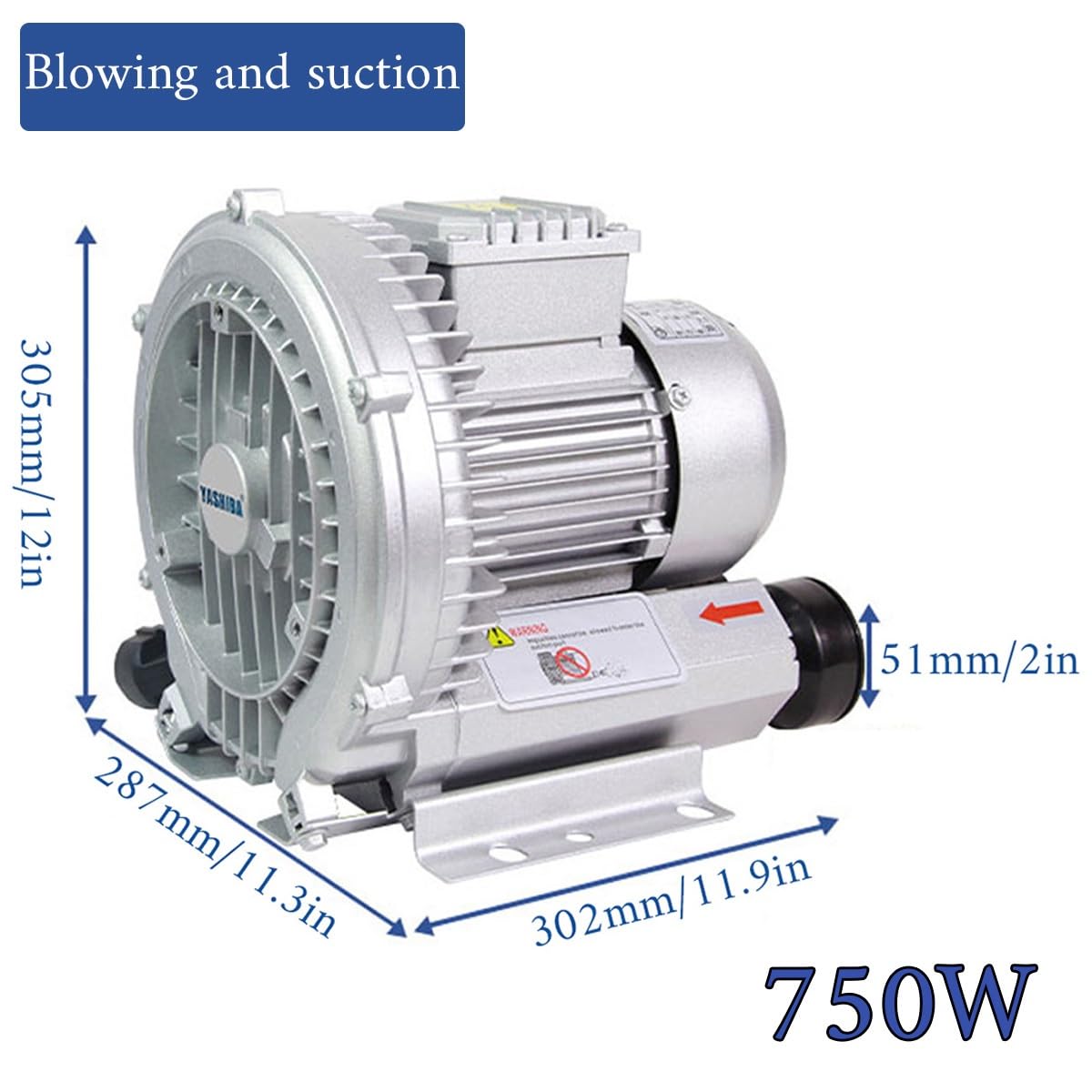 110V Vortex Ring Blower Industrial Regenerative Blower Strong Centrifugal Vortex Fan Large Airflow Vacuum Pump 120W 250W 350W 750W for Aquaculture Pond Aeration(750W)