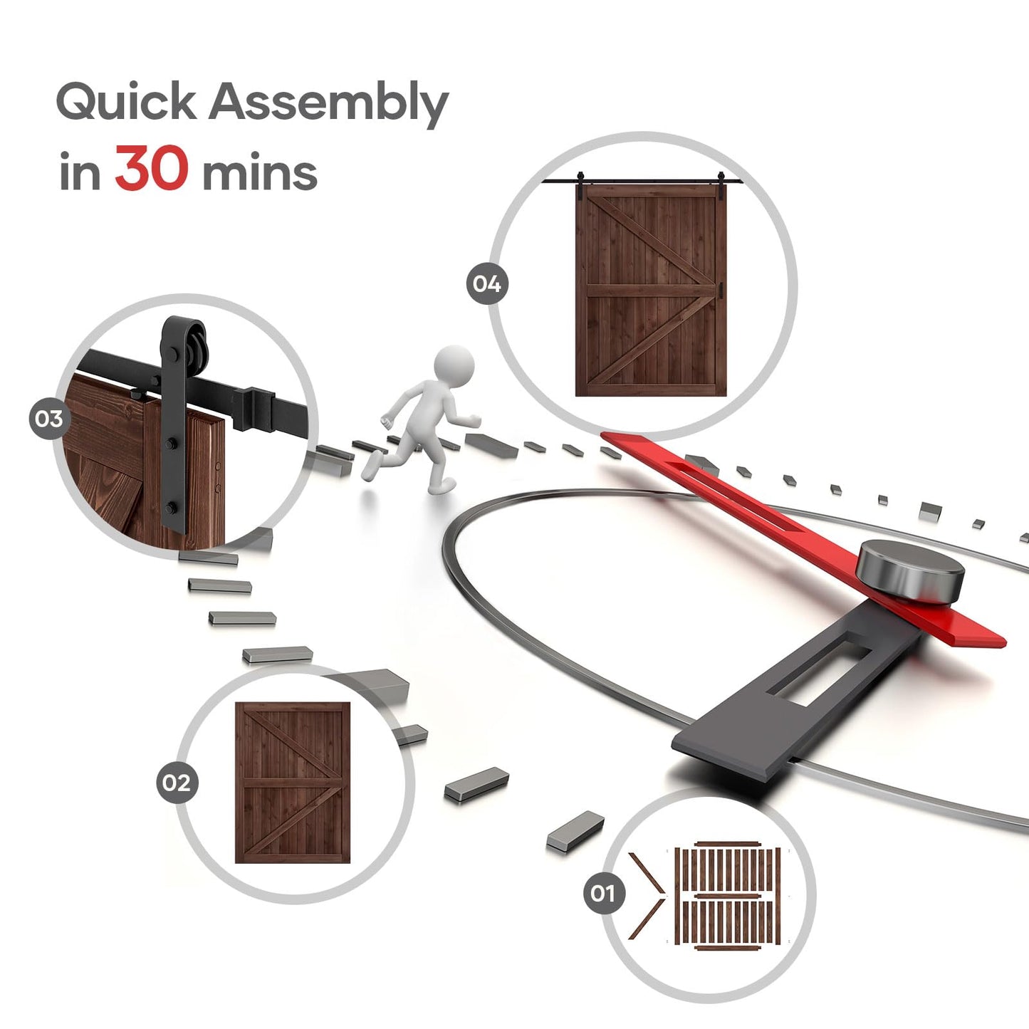 ROYMELO 60x84 inch Sliding Barn Wood Door Slab with 10ft Hardware Kit and Handle, Coffee, K Shape, Simple DIY Assembly
