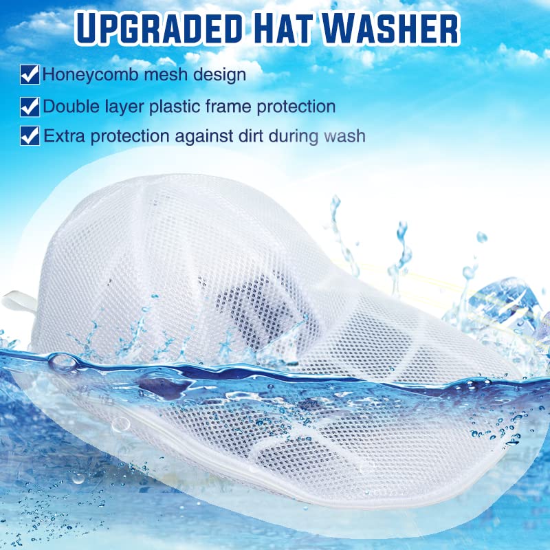 MCHKJ Hat Washer Cage for Washing Machine, Cap Washer with Mesh Bags, Hat Washer for Baseball Caps, Hat Cleaner/Cleaning Protector Cage (White - 2 Pack)