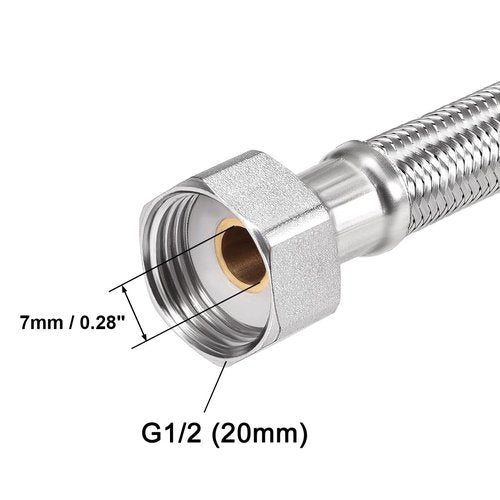 uxcell Faucet Supply Line Connector G1/2 Female x G1/2 Male 20 Inch Length 304 Stainless Steel Hose 2Pcs