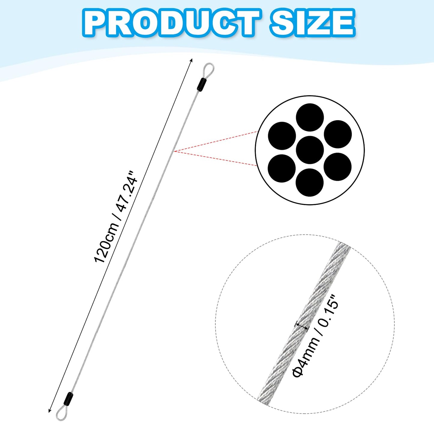 PATIKIL 3/16" Dia Vinyl Coated Stainless Steel Cable with Loops, 4ft (48") Flexible Wire Rope Security Chain Lanyard Lock for Outdoor Stage Lighting Luggage Lock, Transparent