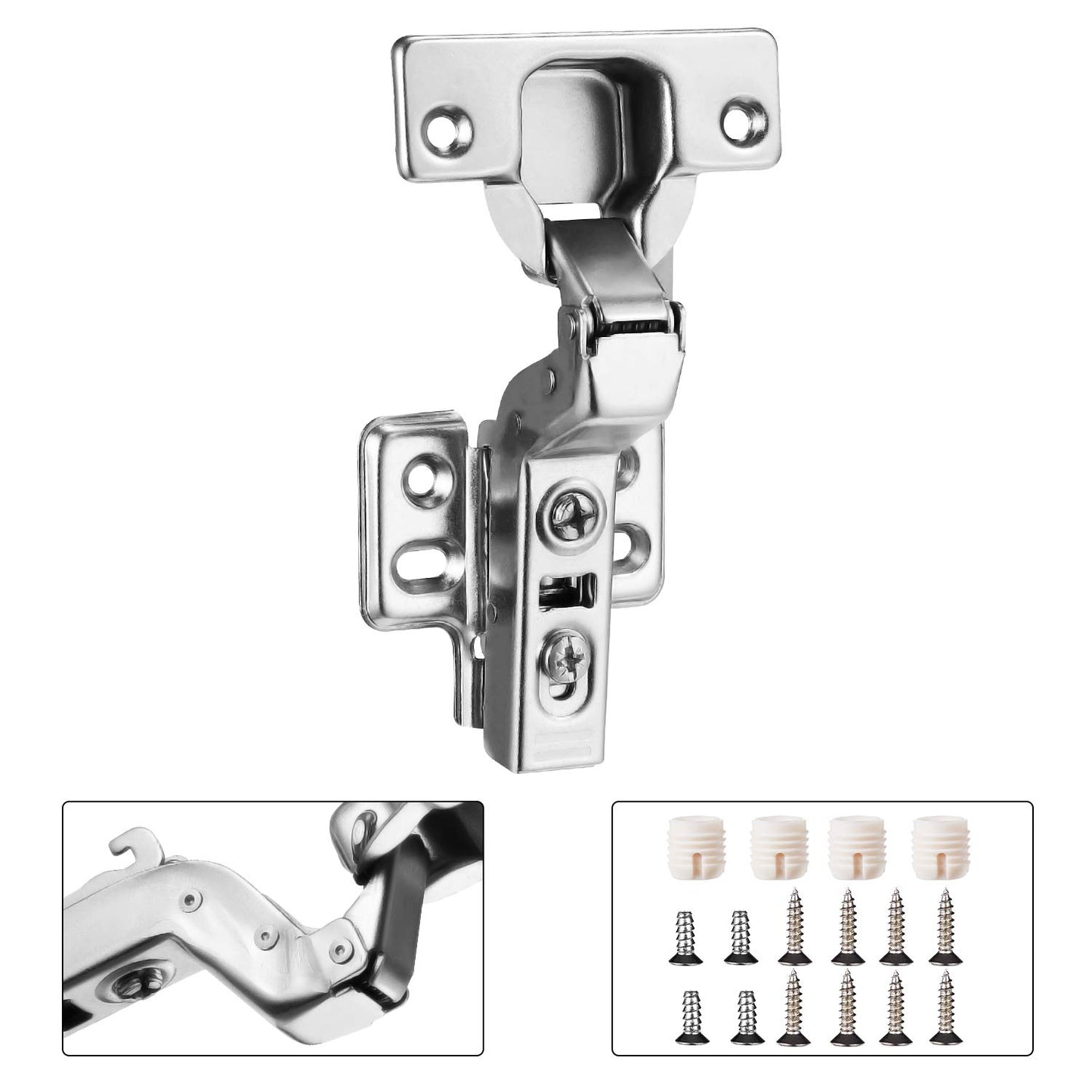 Luokim 2pcs Inset Cabinet Hinge Frameless Concealed Door Hinges European Soft Closing Four-Hole Mounting Plate Hinges Nickel Plated Finish