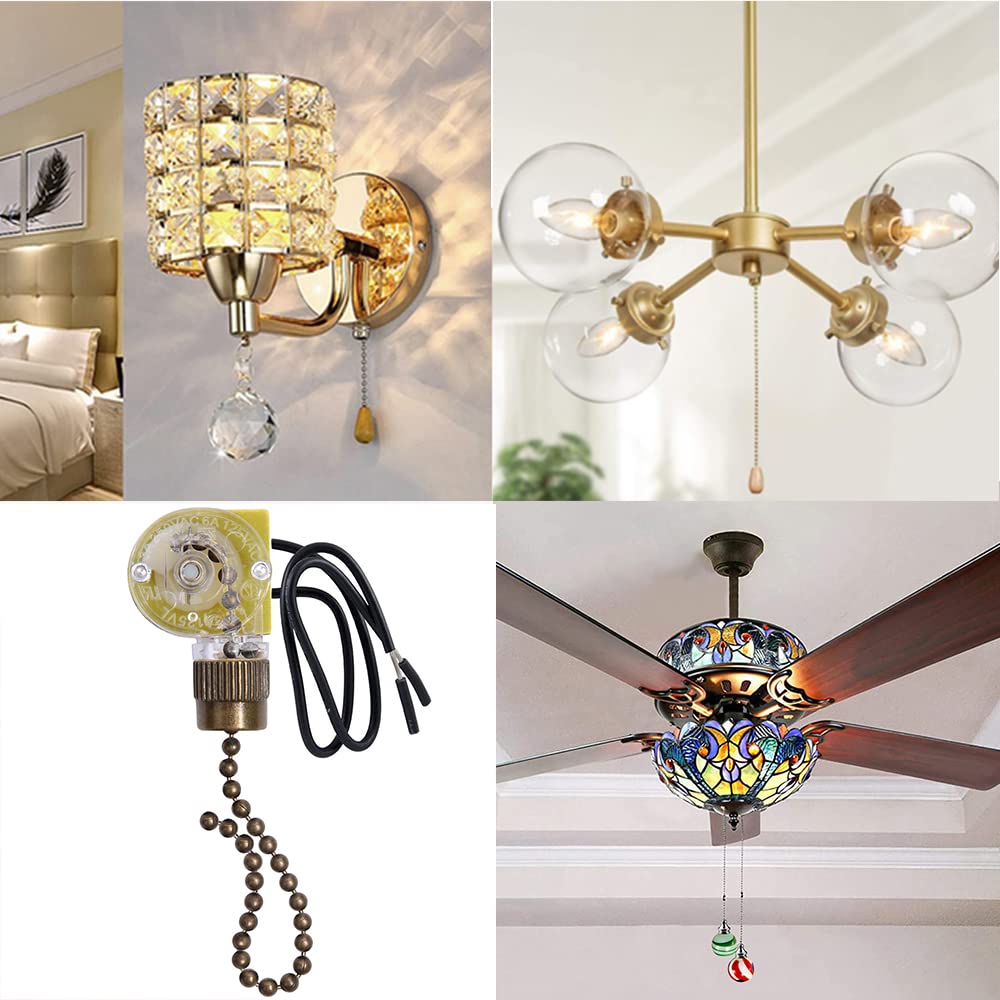 Akahttbn Ceiling Fan Light Switch Zing Ear ZE-109 Two-Wire With Pull Cords for Fans, Lamps and Wall Lights - Pull Chain Control Replacement On-Off, 2 Pcs Bronze