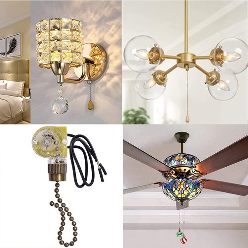 Akahttbn Ceiling Fan Light Switch Zing Ear ZE-109 Two-Wire With Pull Cords for Fans, Lamps and Wall Lights - Pull Chain Control Replacement On-Off, 2 Pcs Bronze