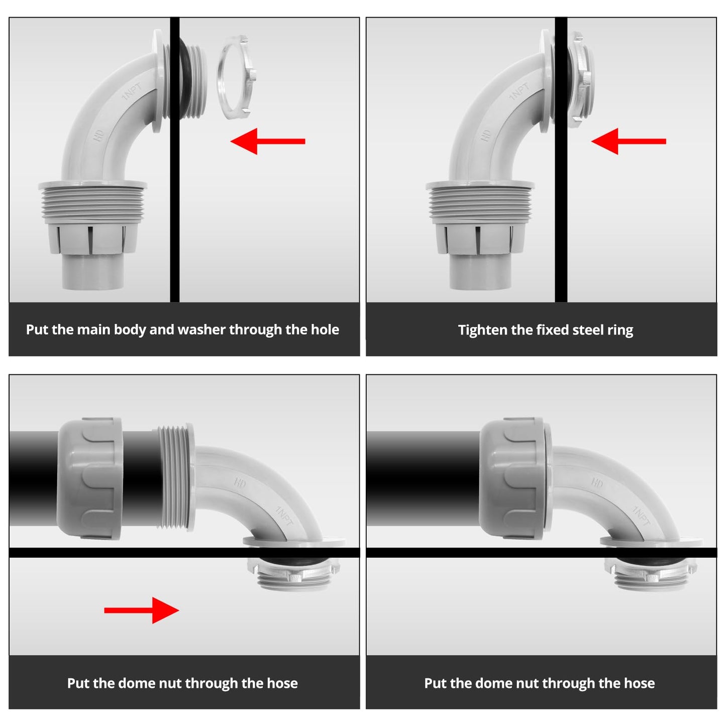 AIRTAK 30-Pack 3/4" Liquid Tight PVC Electrical Conduit Connectors, Flexible Fittings (15Pack of 90°& 15 Pack of 180°Angles).