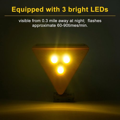Aolyty Solar Warning Light, LED Flashing Safety Light Reflective Sticker, Dusk to Dawn Solar Powered Caution Strobe Lights Waterproof for Construction Site, Driveway, Beacon (Yellow)
