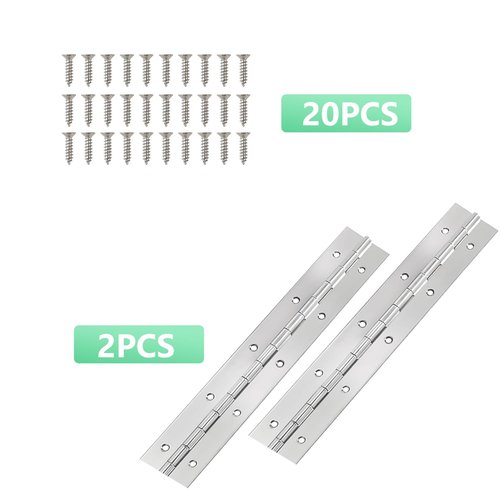 2Pack Silver Continuous & Piano Hinges 10 Inch x2 OpenWidth Heavy Duty With Hole Polished Stainless Furniture for Boats Cabinets Storage Box Door Cases With 20 Screws