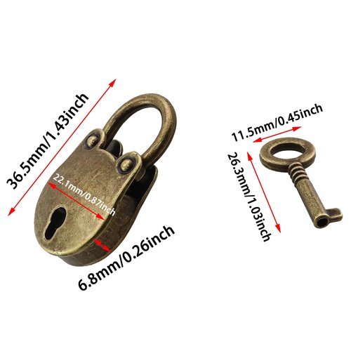 KKUANG 2 Sets Mini Locks Set with Key Padlock Alloy Lock and Key Antique Brass Hardware for Small Jewellery Boxes Cabinets Desks Drawers Handbags Bags