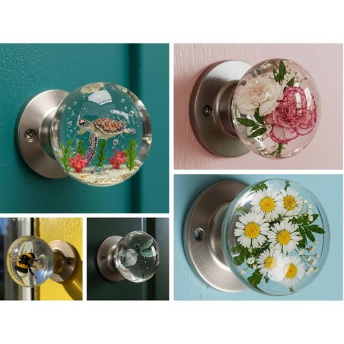 Unique Decorative Door Handle, Animal Crystal Door Handle, Retro Round Resin Epoxy Flower Knob, Floral Designs, Artistic Unique Knob for Modern/Classic Bedrooms, Nature-Themed Home Decor(Daisy)