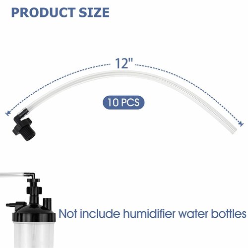 Oxygen Concentrator Humidifier Bottle Connecting Tube - O2 Generator Humidifier Water Cup Adapter with Standard Threaded Connector, 10 Pcs (Black-Elbow , 12"L)