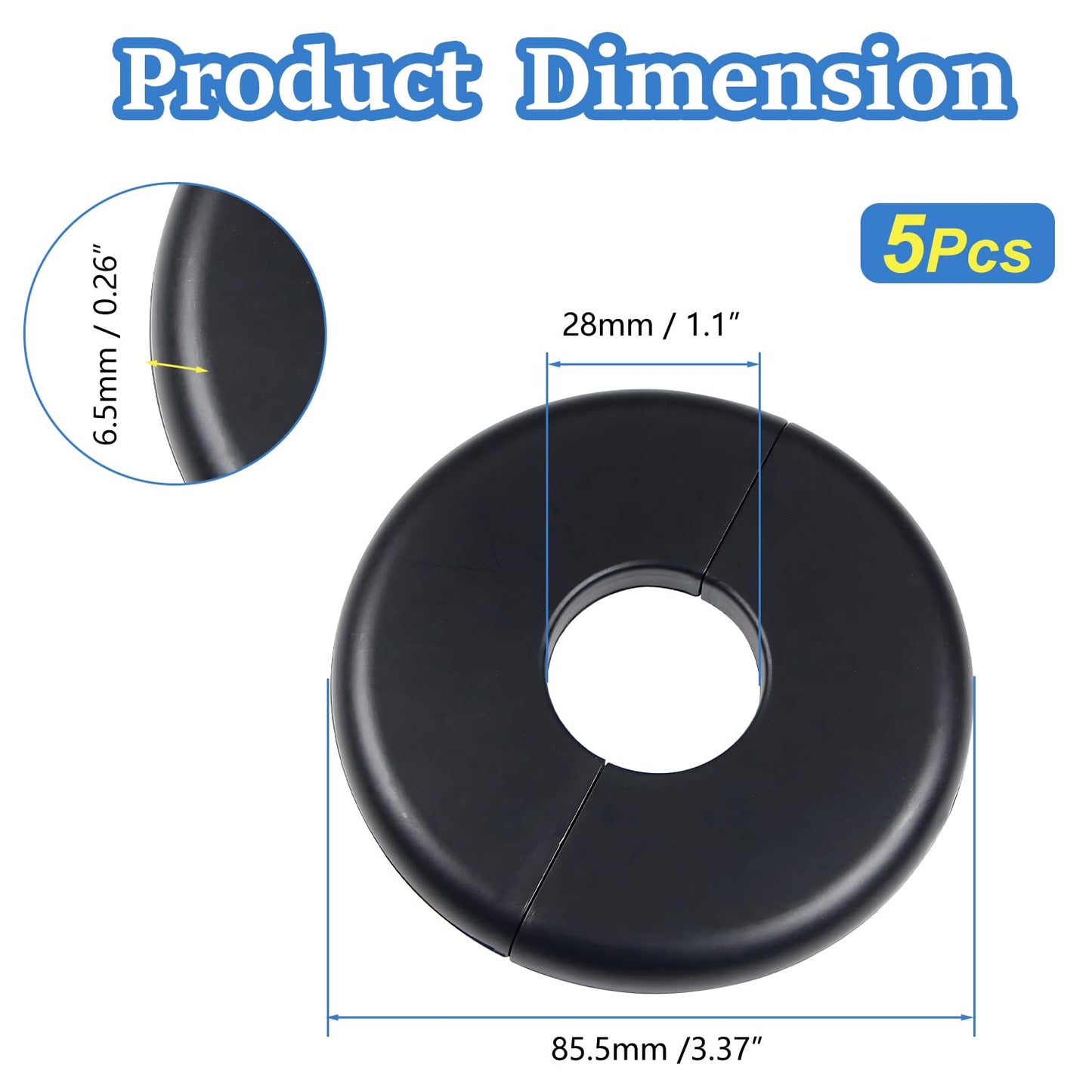 5Pcs Wall Split Flange for 1"/26mm Diameter Pipe ABS Round Self-Adhesive Escutcheon Plates Water Pipe Decoration Cover for Water Pipe Faucet Wall Hole Decoration (Black)