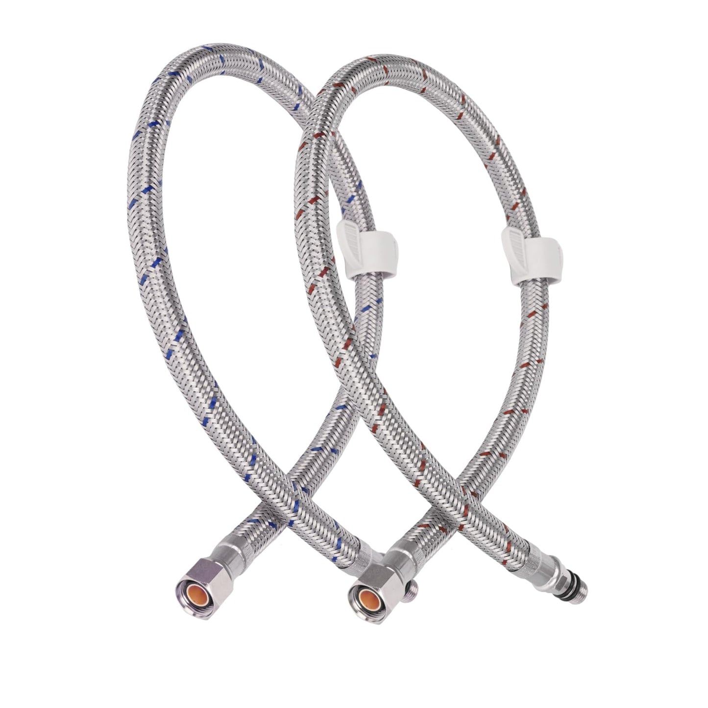 JUWO 32 inch Faucet Supply Line, Braided 3/8" Female Compression Thread × M10 Male Connector Water Line, Stainless Kitchen Sink Hose, Bathroom Faucet hose, Red & Blue (1 Pair)