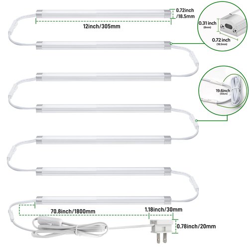 AIBOO Under Cabinet Lighting, Dimmable 12 inch Under Counter Lights, 120V Plug in & Hardwired, Linkable LED Closet Lights for Kitchen, Shelf, Workbench, Desk,Cupboard,Garage (12 PCS), Warm White 3000K
