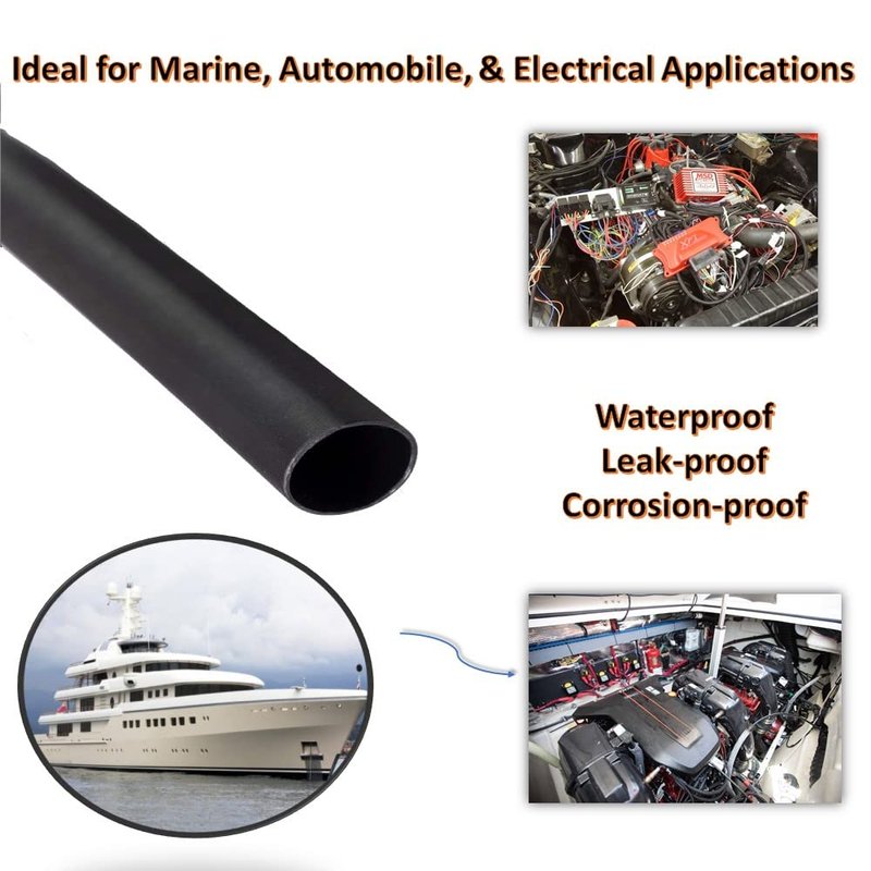 Kable Kontrol Heat Shrink Tubing 3/8 Inch 3:1 Dual Wall Adhesive Lined 4 Ft Long - Cable Sleeve for Automotive and Electrical Use – Waterproof Marine Heat Shrink Tube Wire Wrap, Black
