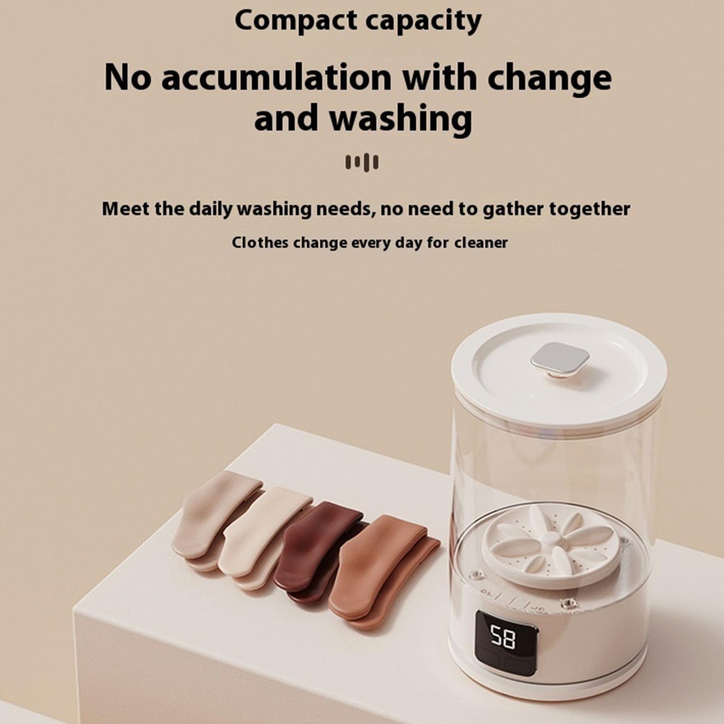 Mini Portable Washing Machine for Underwear – Rechargeable Travel Washer with LED Display, Compact Laundry Cup Washing Machine for Small Clothes, Home or Camping Use (White)