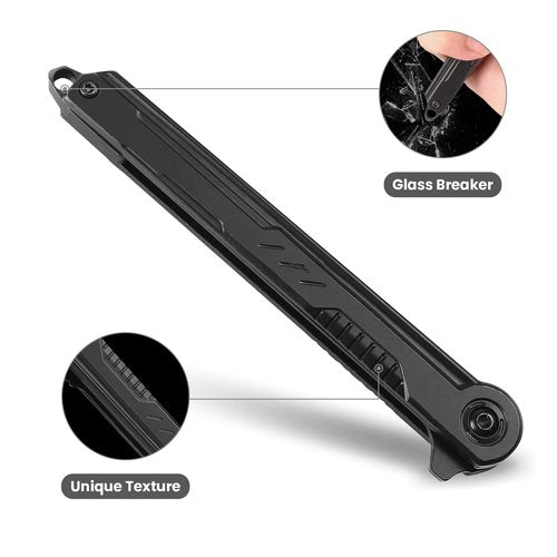 FUNBRO EDC Pocket Knife - 7CR13Mov Steel Tanto Blade, Slim Survival Knife with Clip and Liner Lock, Window Breaker - Gifts for Men Outdoor Camping
