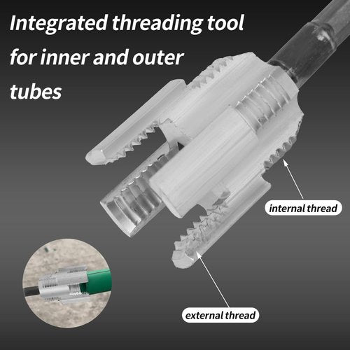 2pcs Integrated Internal & External Pipe Threading Tool, Alloy Steel 1/2” and 3/4” PVC Pipe Thread Cutting Tool Set with 2 Roll Thread Seal Tapes for Electric Drill