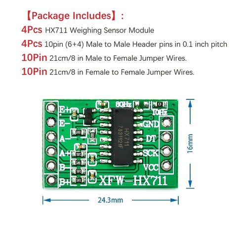 WWZMDiB 4Pcs HX711 Load Cell Amplifier 24-Bit ADC Weighing Sensor Module Used to Measure Force, Pressure, Displacement, Strain, Torque, Acceleration.