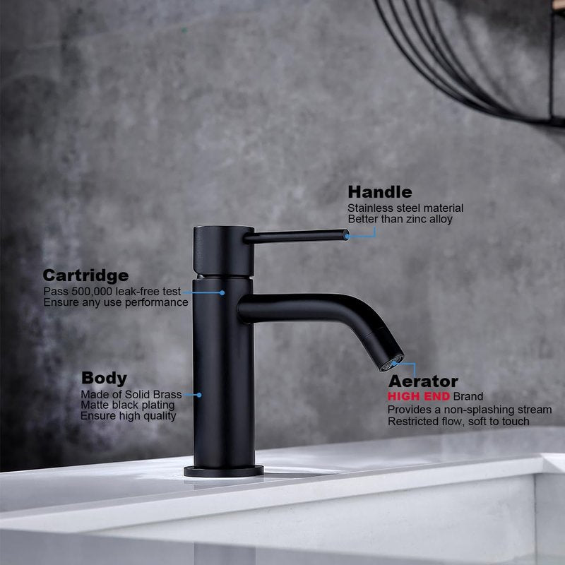 Single Hole Matte Black Bathroom Faucet with Pop Up Drain Assembly and Faucet Supply Hose, JXMMP Single Handle Lavatory Faucets for Sink, Black Sink Faucet Bathroom