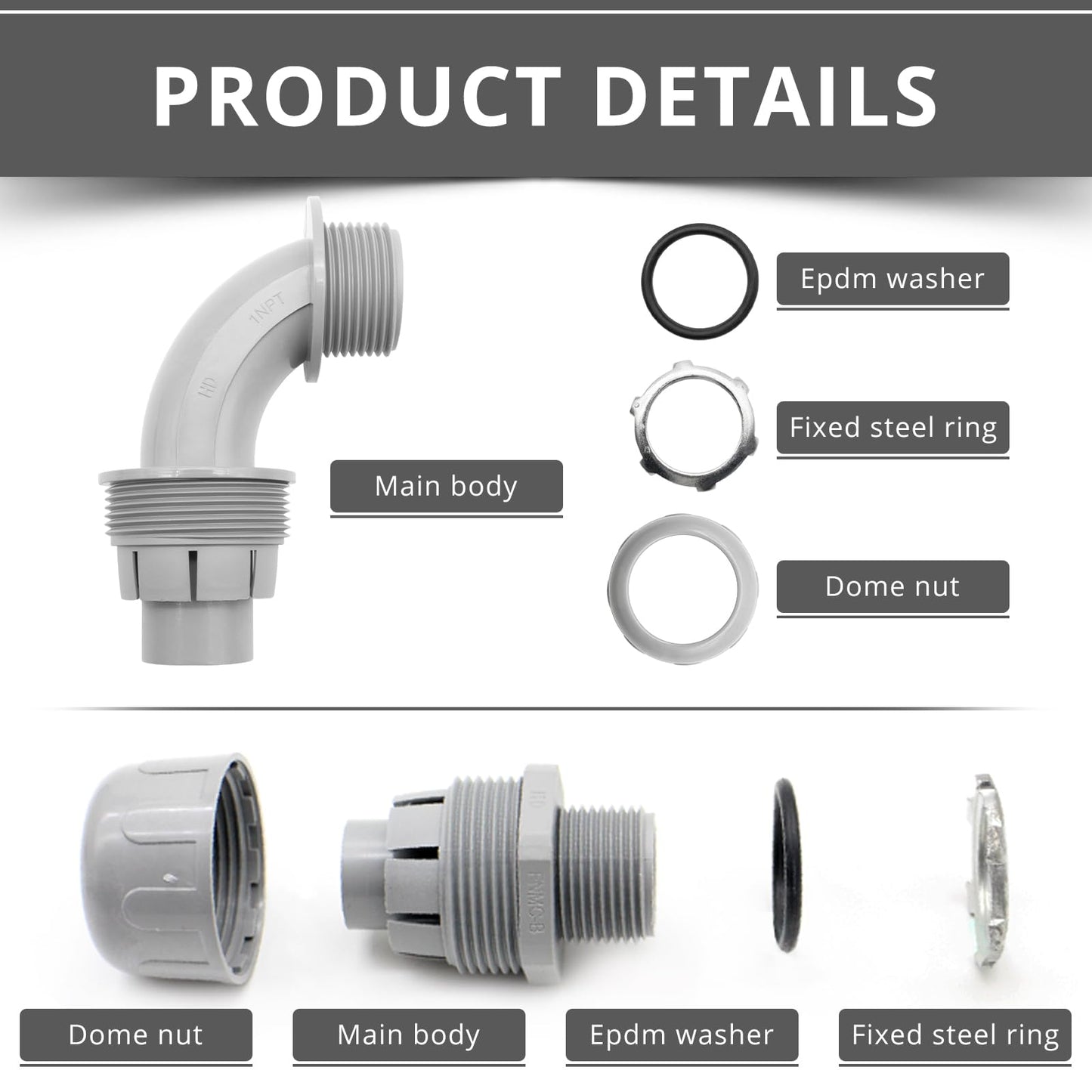 AIRTAK 30-Pack 3/4" Liquid Tight PVC Electrical Conduit Connectors, Flexible Fittings (15Pack of 90°& 15 Pack of 180°Angles).