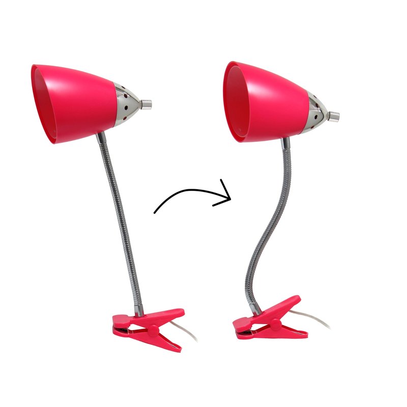 Simple Designs LD2001-PNK-LB 17.5" Flossy Flexible Gooseneck Clip Light Desk Lamp with LED Bulb, Pink
