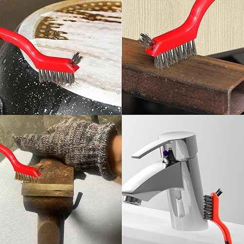 Wire Brush 3Pcs Metal Scrubber - Nylon/Brass/Stainless Steel Bristles with Curved Handle Grip for Cleaning Rust Removal, Dirt, Paint Scrubbing with Deep Cleaning ? 7 Inches