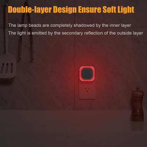 YUNLEX 2 Pack Plug in Dimmable Red Night Light, Auto Dusk to Dawn Sensor, LED Night Light, Soft Glow, Diffused Light, for Baby Nursery, Kids, Bathroom, Hallway, Bedroom, Kitchen, as Gifts