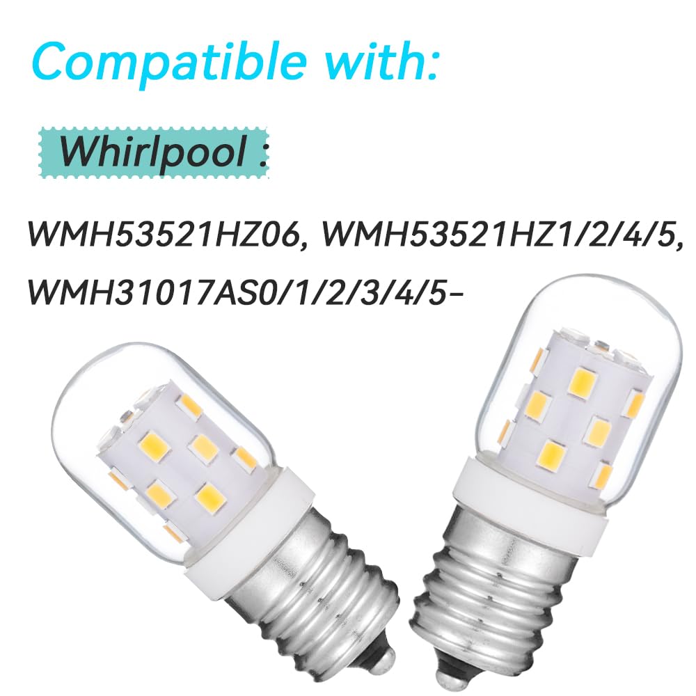 UgoHiff LED Light Bulb for Whirlpool Microwave WMH53521HZ06, WMH53521HZ1/2/4/5, WMH31017AS0/1/2/3/4/5- E17 3W 4000K White 820632A LED Light Bulb (2 Pcs)