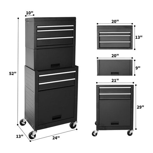 Rolling Tool Chest, 3-in-1 Detachable Metal Tool Box with Wheels & Drawers, High Capacity Toolbox Organization Sliding Drawers Garage Storage Box Cabinet Tools Cart for Warehouse Workshop
