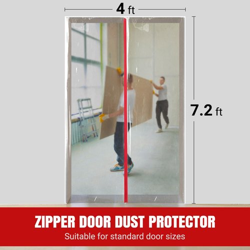 (2-Pack) 4 ft x 7 ft Plastic Zipper Door Dust Protector (Red Zippers) - Heavy-Duty Plastic Sheeting with Zipper Door Dust Protection - Easy to Install and Remove - Includes 3 cm x 10 m Gaffer Tape