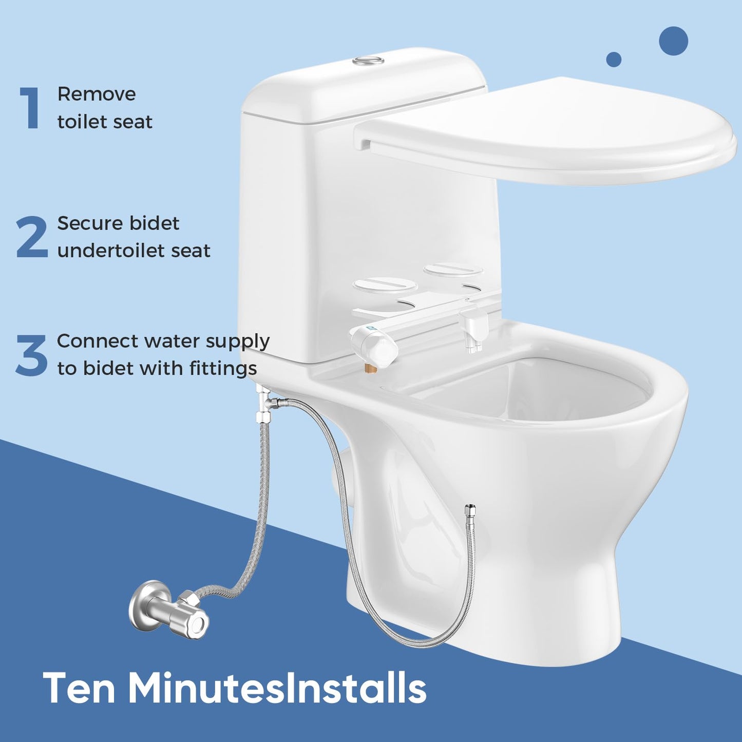 Ultra-Slim Bidet Attachment for Toilet - Dual Nozzle with Adjustable Cold Water Pressure for Frontal/Rear Wash & Self-Cleaning, Hygienic Bidets for Existing Toilets, White