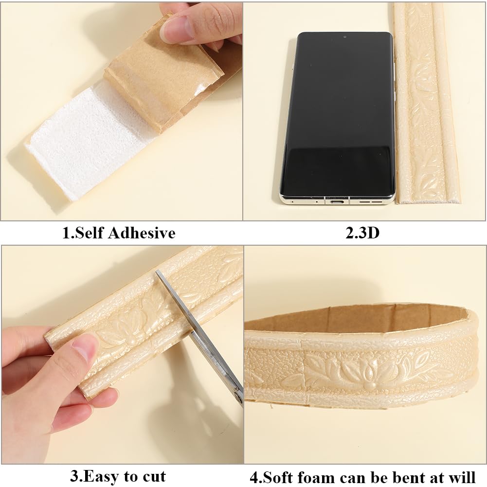 90.5x1.6 Wall ing Trim Lemon Yellow Crown Flexible Peel and Stick Foam Self Adhesive 3D Sticky Decorative Lines Skirting Sealing Frame Line Waterproof Wallpaper Border DIY Home