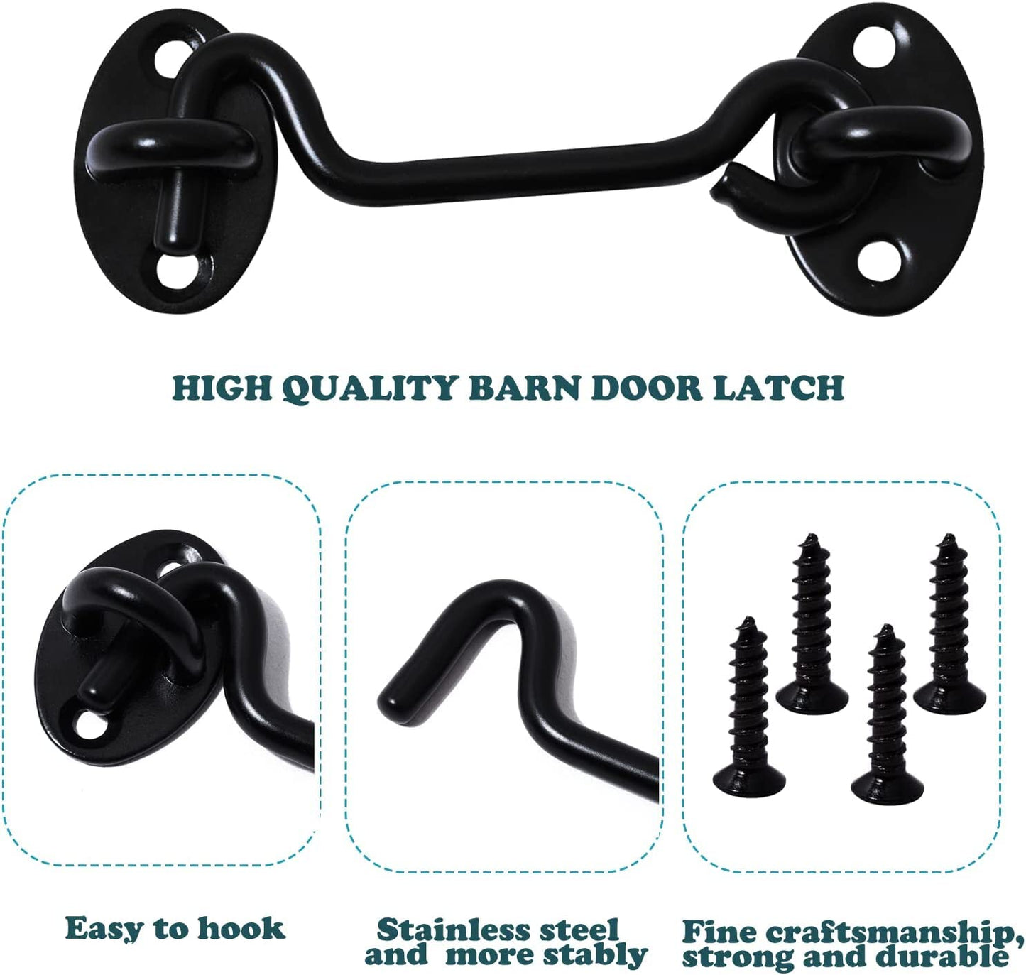 Klurent 4" Barn Door Latch Door Lock Hardware, Sliding Door Lock Eye Hook Latch with Screws, Rust-Resistant Metal Gate Latch(2 Pack)