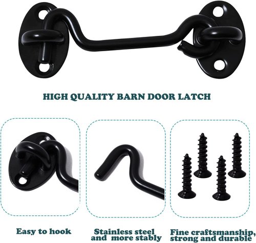 Klurent 4" Barn Door Latch Door Lock Hardware, Sliding Door Lock Eye Hook Latch with Screws, Rust-Resistant Metal Gate Latch(2 Pack)