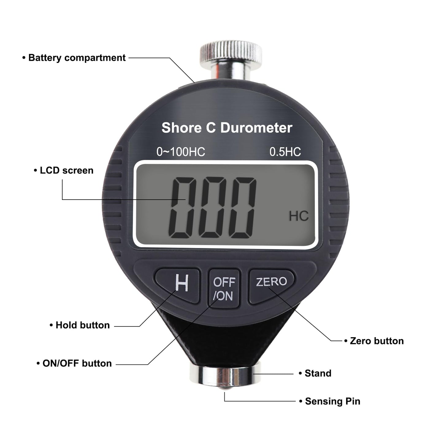 Digital Hardness Meter Durometer Hardness Tester - Portable and Versatile for Measuring 0-100HD Shore A/C/D Hardness of Rubber, Tires, Plastics, Thermal Plastics, Flooring, and Bowling Balls