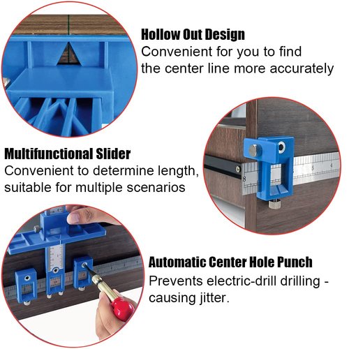 Cabinet Hardware Jig, King&Charles Cabinet Handle Jig with Automatic Center Punch, Avoid Jitter Caused by Direct Drilling. Use for Handles and Pulls on Drawers/Doors, Perfect Set.