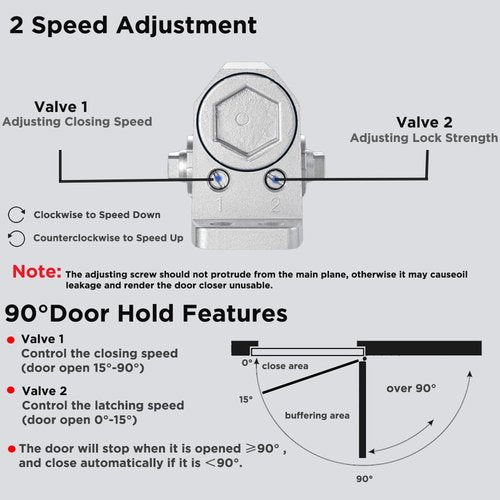 White Automatic Door Closer for Home with Hold Open, Heavy Duty Adjustable Hydraulic Door Soft Closers Residential, Auto Closing Door Mechanism Without Noise, Bear The Door Weight 55~99lb