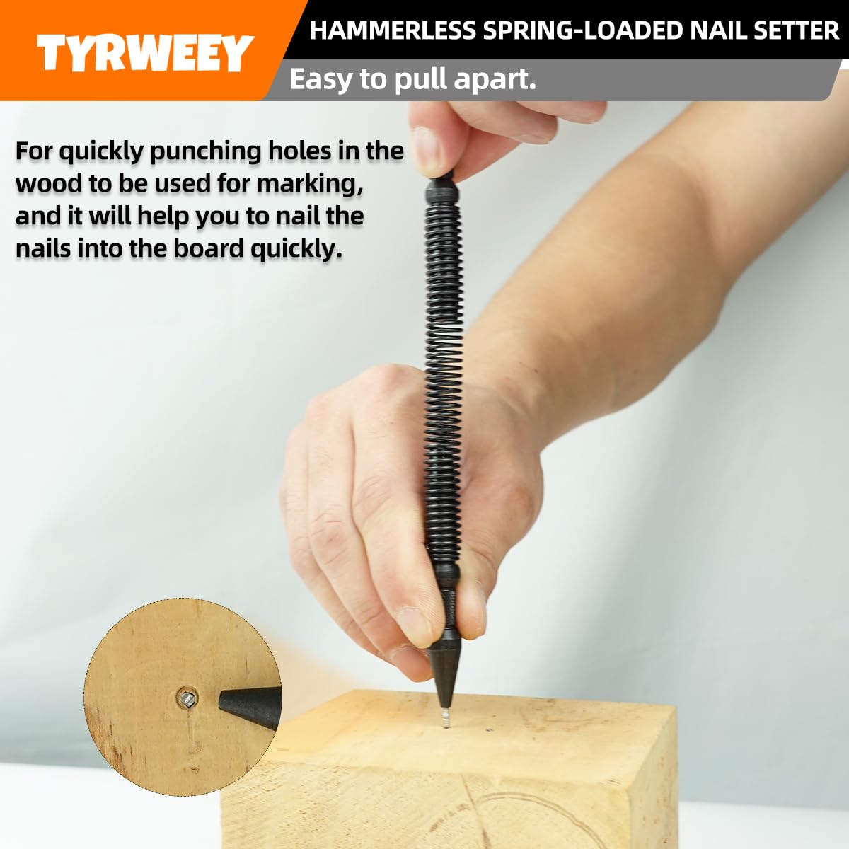 TYRWEEY 5-Piece Nail Setter Dual Head Nail Set & Dual Head Center Punch & Hinge Pin Remover Punch Set, Spring Loaded Center Hole Punch, Nail Setter Features 1/8-in, 3/32-in, 3/16-in, 1/16-in, 1/32-in